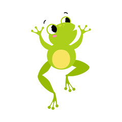 Cute Green Frog with Protruding Eyes Jumping Vector Illustration