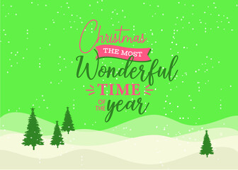 Fototapeta na wymiar Merry Christmas card modern elements greeting text lettering green snow background vector.