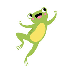 Cute Green Frog with Protruding Eyes Jumping Vector Illustration