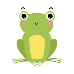 Green Frog with Protruding Eyes Sitting and Smiling Vector Illustration