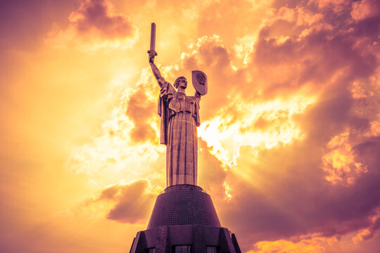 Kiev / Ukraine - May 2019: The famous Motherland Monument also known as Rodina-Mat' at the Ukrainian State Museum of the Great Patriotic War