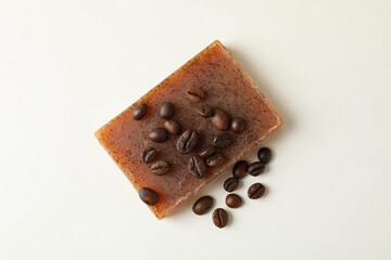 Piece of natural coffee soap on white background