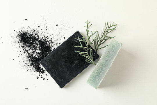 Pieces Of Natural Handmade Soap On White Background