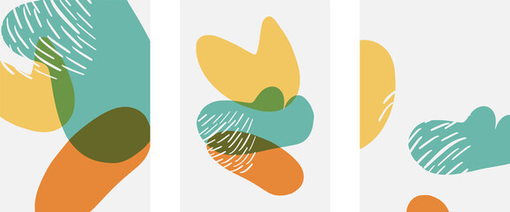 Hand drawn doodle shapes, wall art painting style, vector abstract background templates. A4 poster design or for covers, banners, flyers