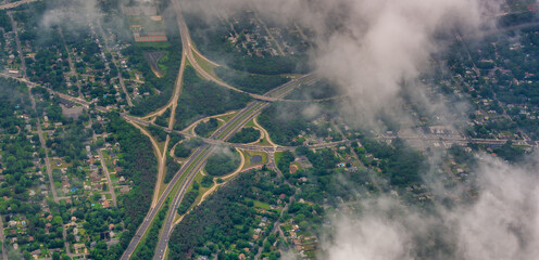 Aerial view of of countryside interstate from airplane