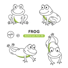 Fotobehang Set of doodle frogs in different poses. Collection of outline characters isolated. © Mariya Rigel
