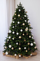 New Year presents christmas tree decor interior of the house