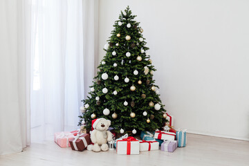New Year presents christmas tree decor interior of the house