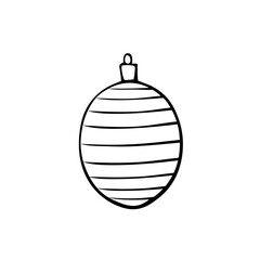 Vector Christmas outline tree ball. Element of New year and xmas design in doodle style, isolated. Simple hand drawn illustration for greeting cards, calendars, prints, childrens coloring book