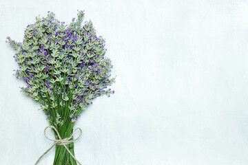 Lavender flower bouquet on wood table