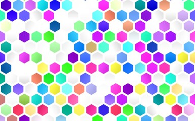Light Multicolor, Rainbow vector texture with colorful hexagons. Glitter abstract illustration in hexagonal style. Pattern for texture of wallpapers.