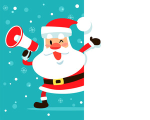 santa claus holding megaphone on the side of blank space