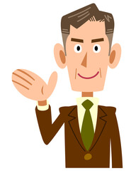 紹介する年輩のビジネスマン
