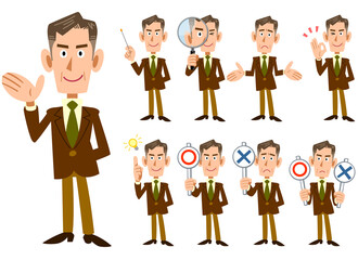 年輩のビジネスマン9種類の仕草と表情
