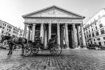 Pantheon with horse carriage in Rome,Italy