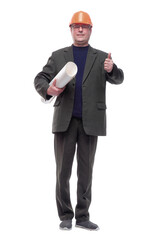Fototapeta premium full-length. friendly male architect with a roll of drawings.