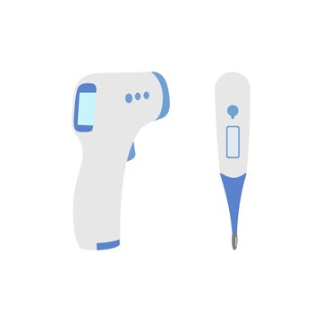 Infrared Non-contact Forehead Thermometer And Electronic Medical Thermometer For Measuring. Vector Illustration On White Background