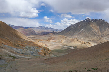 Spectacular painterly pastel view to the south from high-altitude Ak Baital pass, highest on the Pamir Highway, Murghab district  in Gorno-Badakshan, Tajikistan