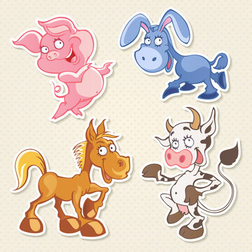 Vector farm animals cartoon characters in funny style