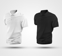 White, black male polo mockup, 3d rendering, with realistic shadows, isolated on background.