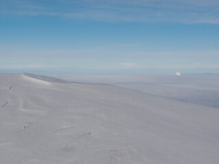 View over the snowdrift into the valley 