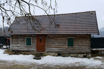 Interesting traditional wooden buildings in Sumiac (Šumiac) village, lying at feet of Kralova hola in Low Tatras in Slovakia © Iwona
