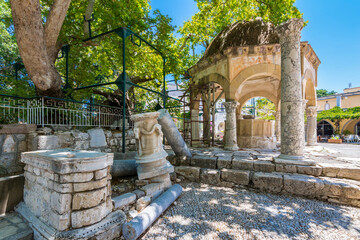 Hippocrates square and Gazi Hasan Pasha Mosque view in Kos Town. Kos Island is popular tourist destination in Aegean Sea.