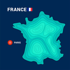 Topographic map of France cartography concept