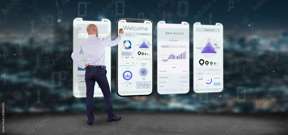 Poster application interface ui on a smartphone - 3d rendering
