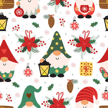 seamless pattern with Christmas gnomes