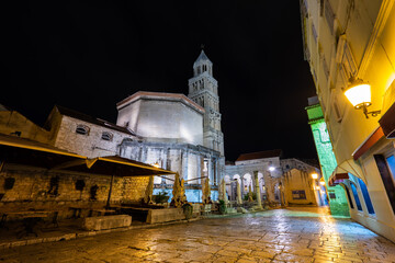 Night view of Cathedral of Saint Domnius in Split, Croatia