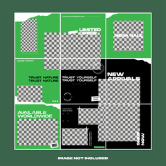 green torn paper fashion street wear social media puzzle template