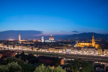 Fototapeta na wymiar Panoramic landscapes of Florence cityscape. Night view of the skyline with Cattedrale di Santa Maria del Fiore.