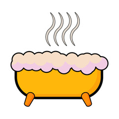 Yellow hot tub with foam on white background, sign for design, vector illustration
