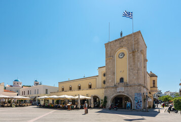 Fototapeta na wymiar Famous Eleftherias square view in Kos Town. Kos Island is popular tourist destination in Aegean Sea.