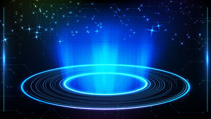 abstract background of blue futuristic technology round hole hud display interface