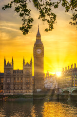 Naklejka premium Big Ben at sunset in London. England - vertical view 