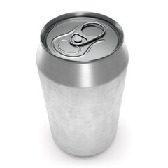 Silver aluminum beer or soda can isolated on white background. View from the top