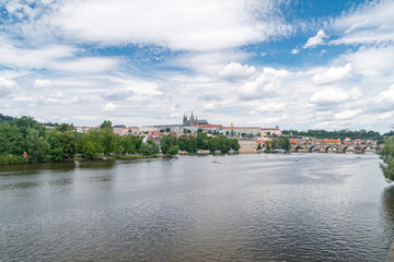 View old town of Prague on Vltava river at summer time.