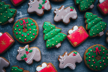 Baked traditional Christmas homemade gingerbread cookies.