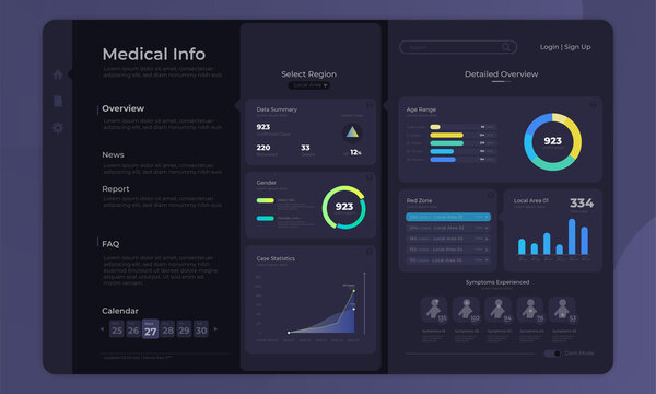 Medical infographic on dashboard admin panel interface with dark mode concept