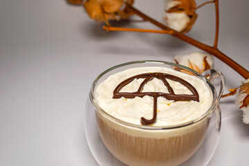 3D printed chocolate umbrella on latte cup