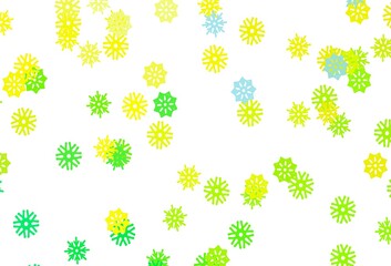 Light Green, Yellow vector pattern with christmas snowflakes.