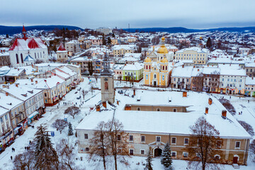 Obraz premium Aerial winter Berezhany city