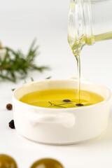 Olives and olive oil in studio
