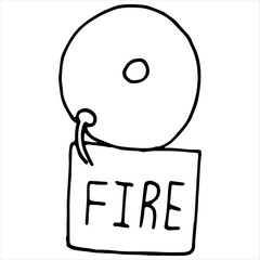 fire alarm for danger warning, doodle style vector element, black outline, coloring book