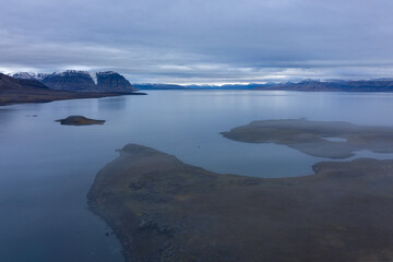Spitsbergen fjord from above. Svalbard, Norway