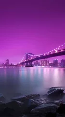 Fototapete Violett Brücke über den Fluss