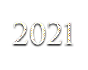 Happy new year 2021 template. Design for banner, greeting cards, brochure or print. illustration. Isolated on white background. 2021 with gold dots