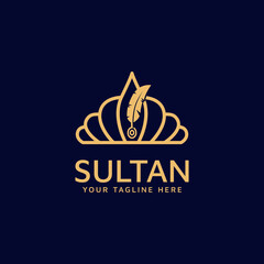 the sultan's crown logo design, a minimalist and luxurious royal symbol icon vector in gold - obrazy, fototapety, plakaty